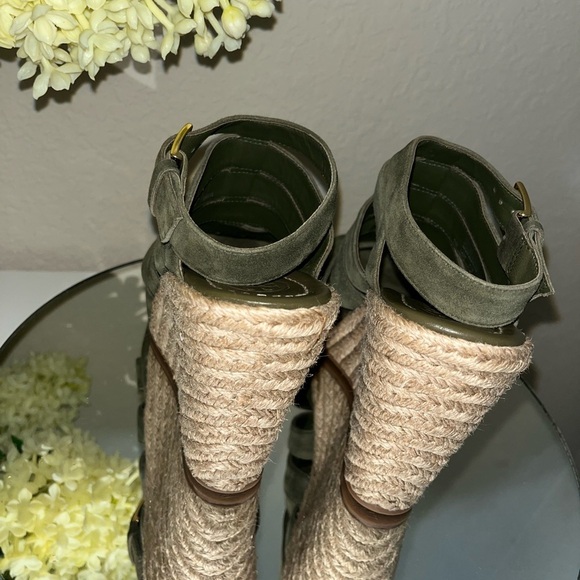 TORY BURCH Bailey Wedge Olive Green Espadrille Sandals - Picture 10 of 15